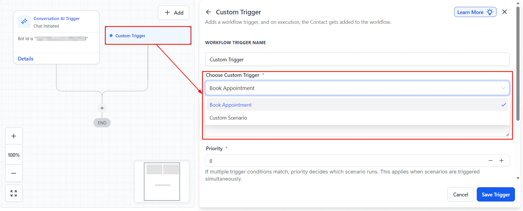 Custom trigger selection for scheduling the morning handoff