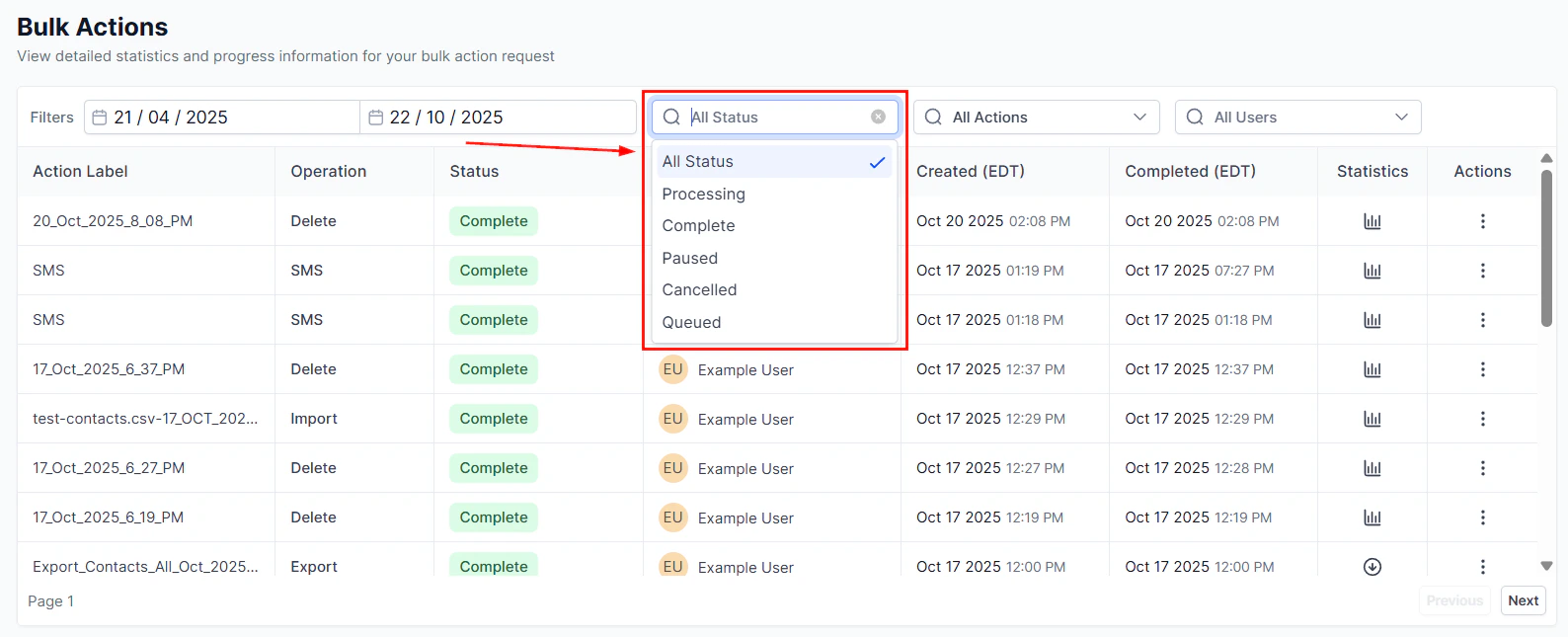 Send bulk SMS option