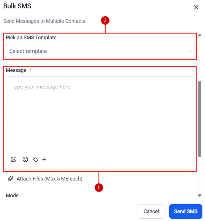 SMS sending mode options