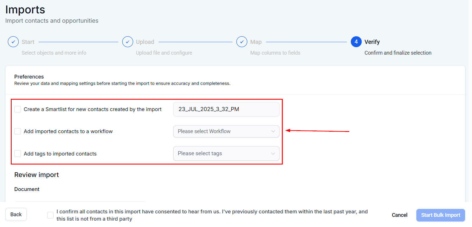 Import complete confirmation