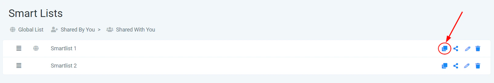 Duplicate smart list button