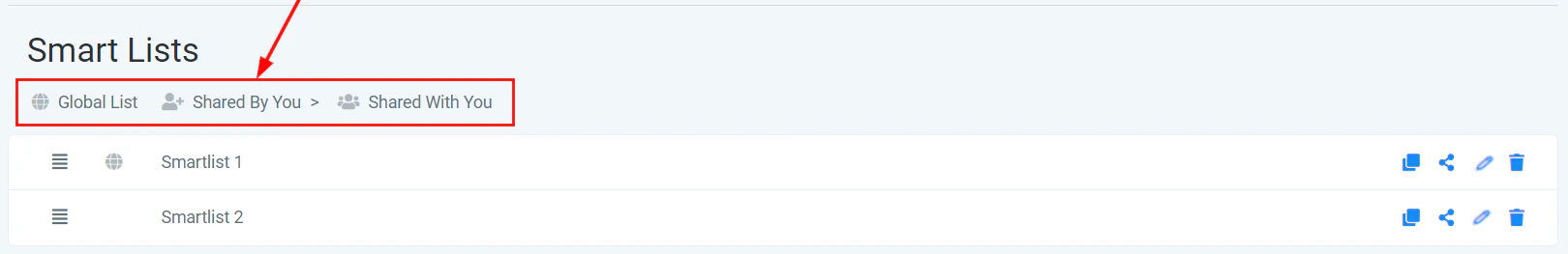 Smart list sharing status icons