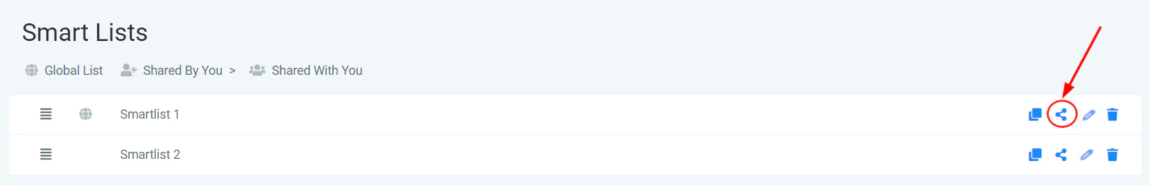 Share smart list options