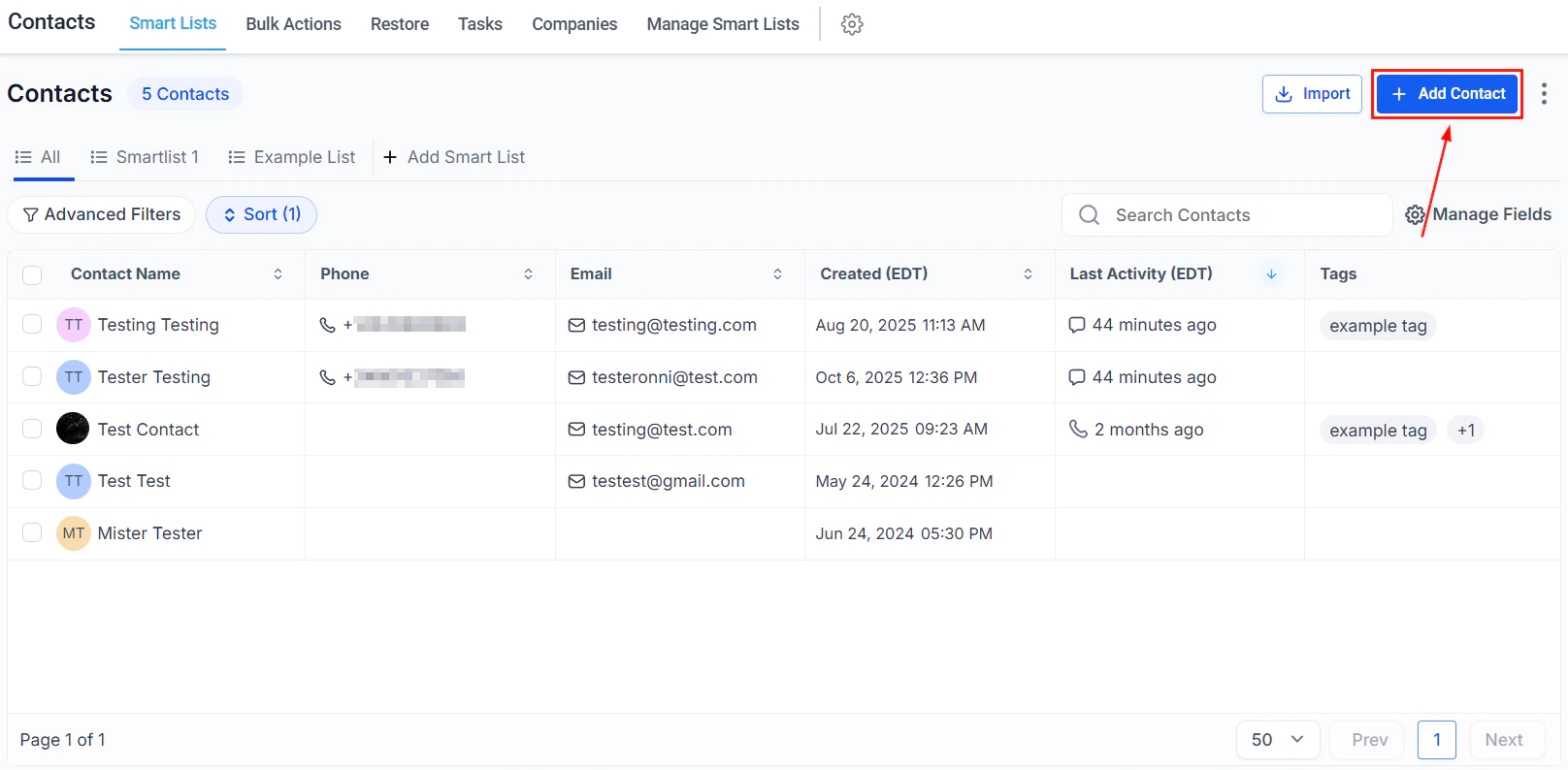Smart list quick action buttons
