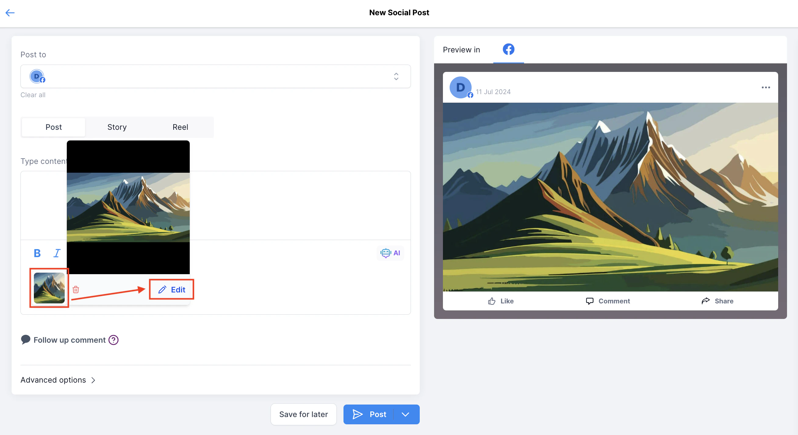 Social Planner image editor