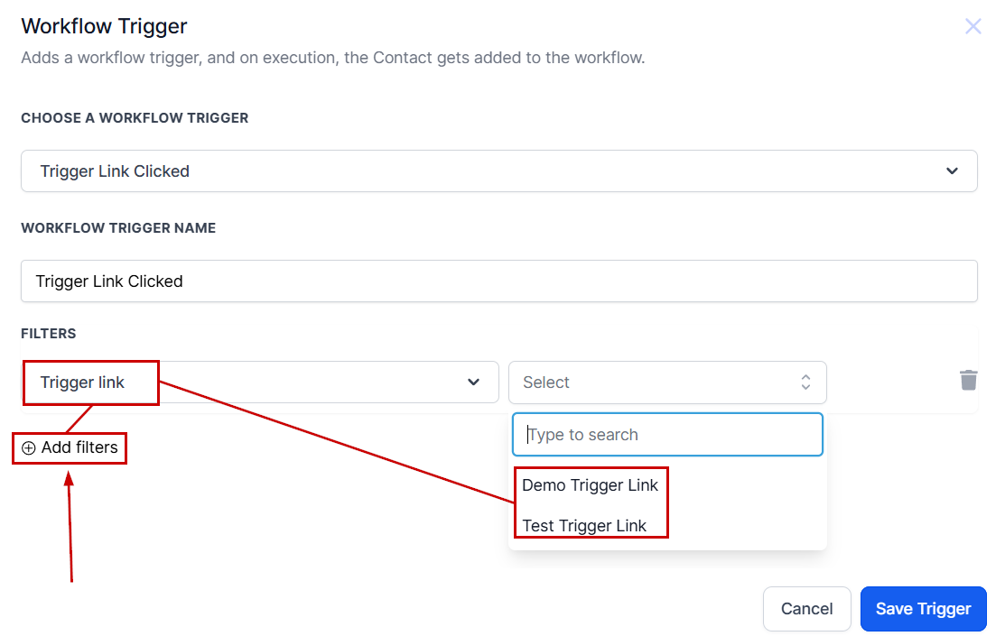 Trigger link in email