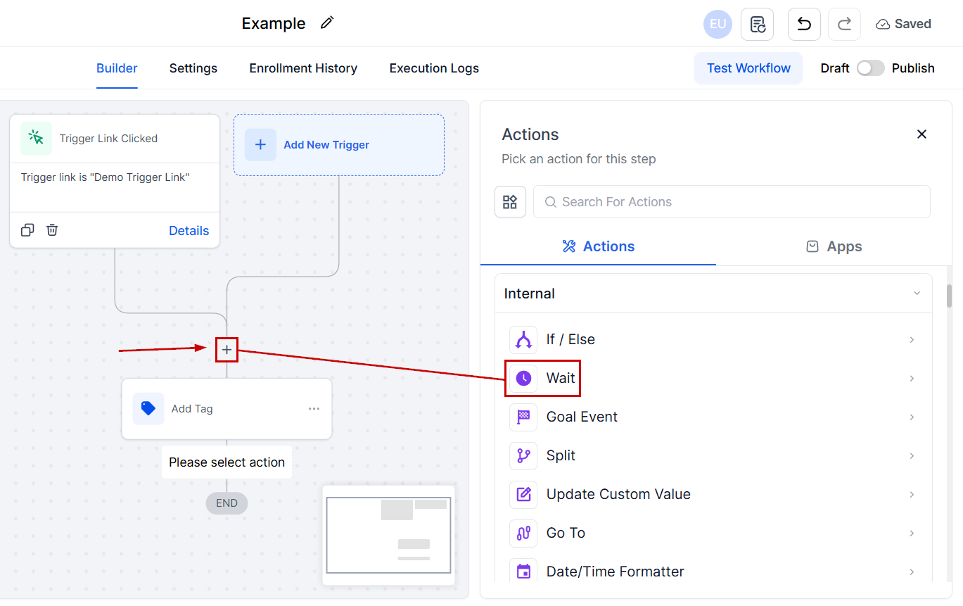 Trigger link workflow management