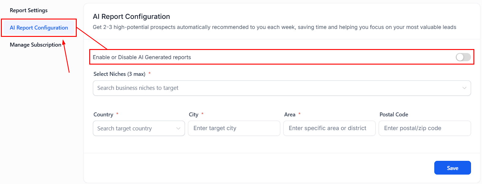 AI Report Configuration