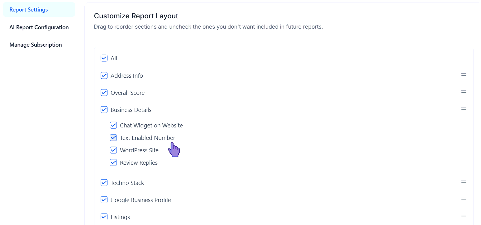Report settings reorder