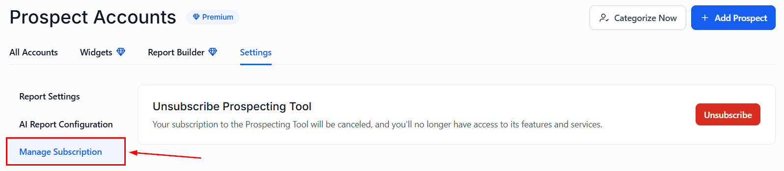 Subscription screen
