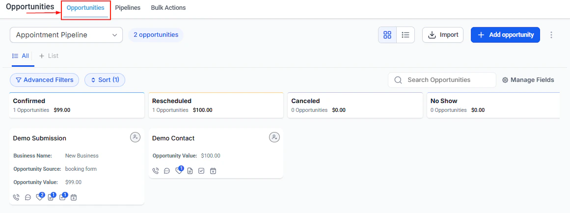 Pipeline board showing stage value totals