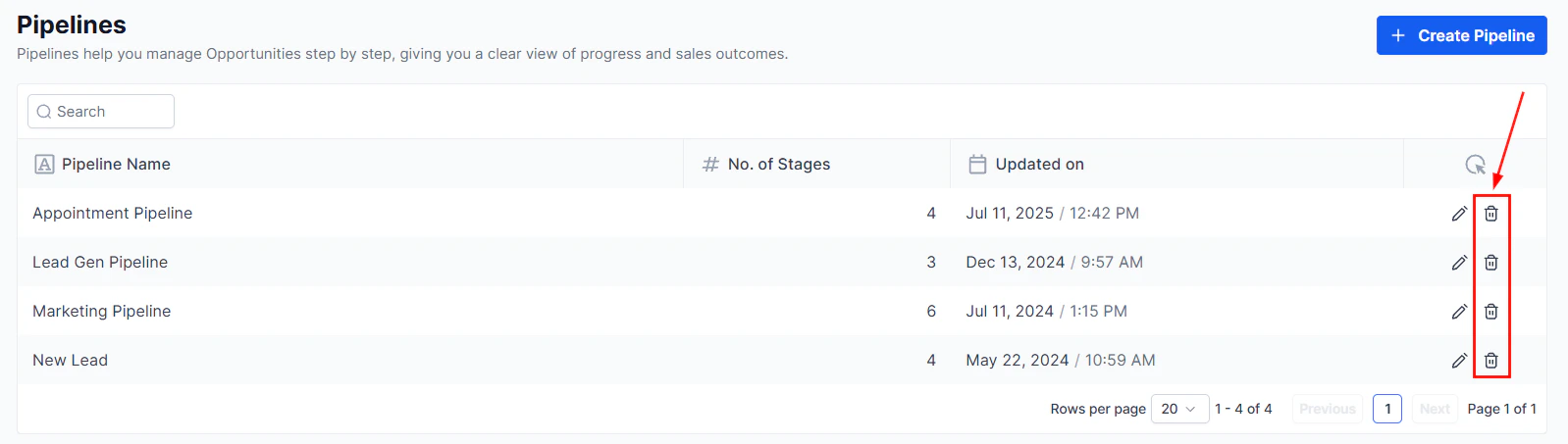 Reordering pipeline stages by dragging