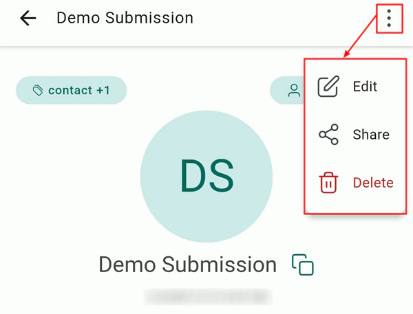 Settings menu accessed from the mobile app navigation