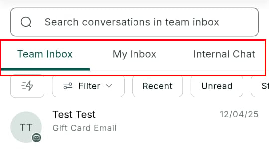 Mobile app inbox with unread conversation notifications