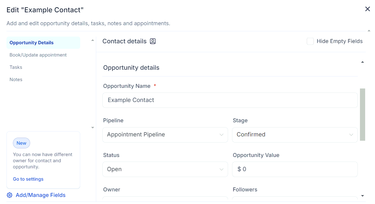 Custom field values on an opportunity record