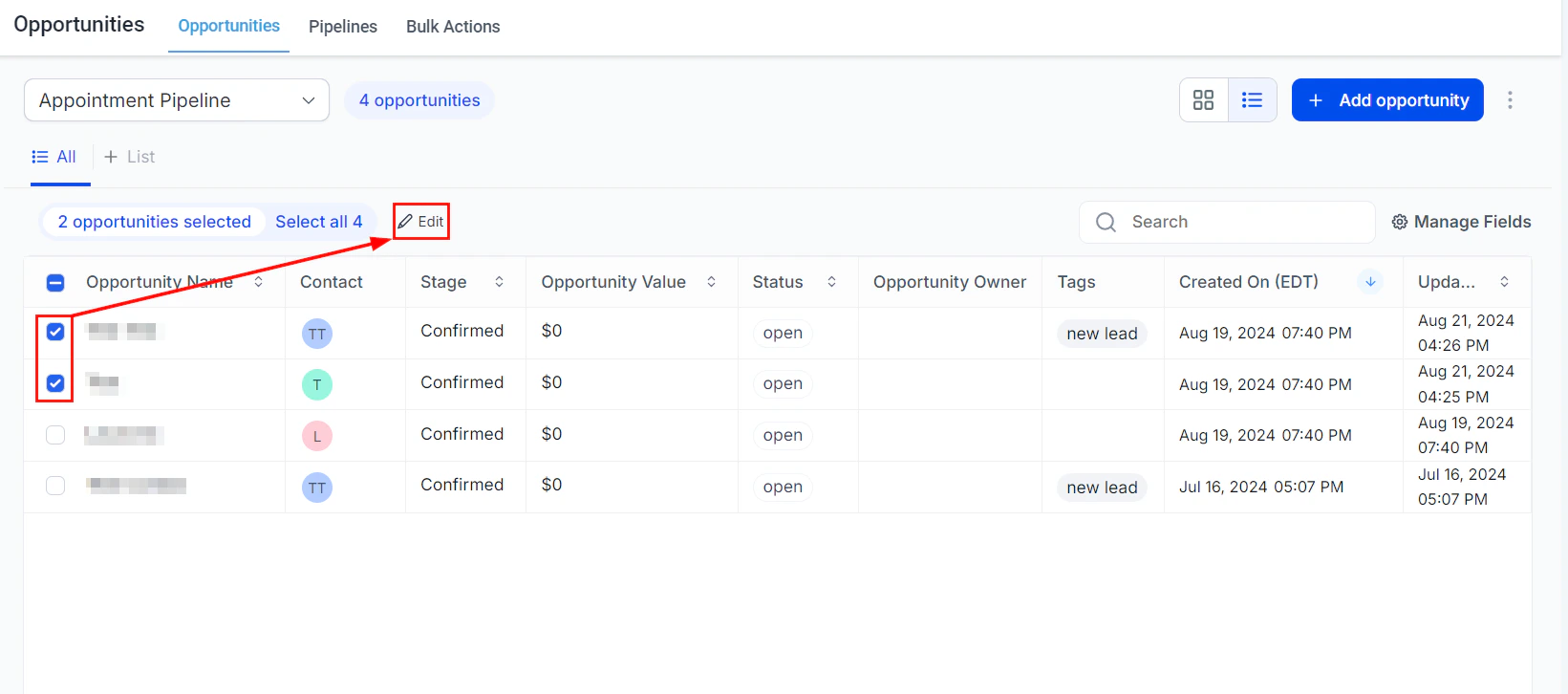Bulk edit in list view