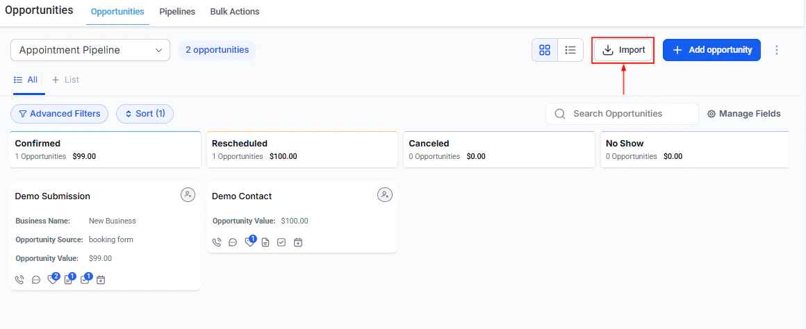 Add Opportunity button