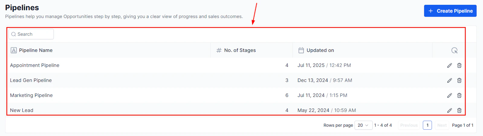 Pipeline settings configuration page