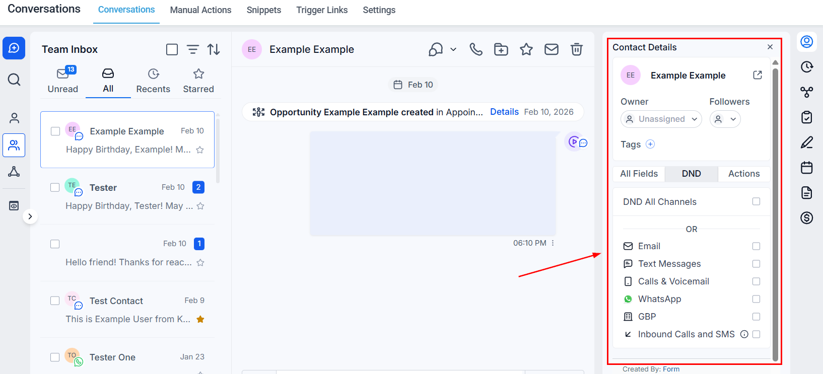 Contact details panel
