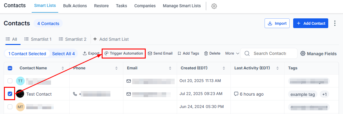 Manual calls trigger