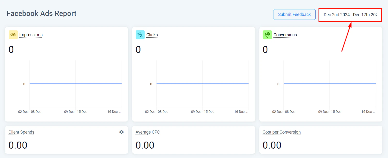 SMS reporting filter options with date range and campaign selectors