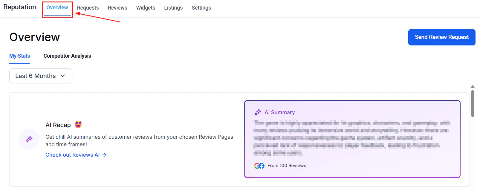Reputation overview dashboard