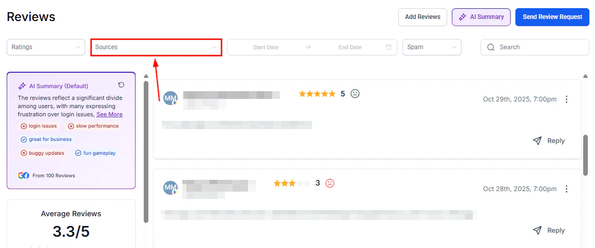 Reviews filtered by Facebook source
