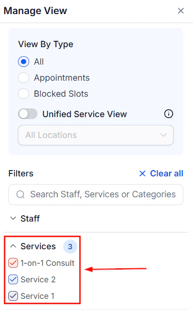 Appointments list with payment status
