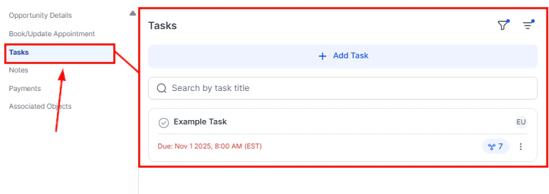 Tasks section on an opportunity record