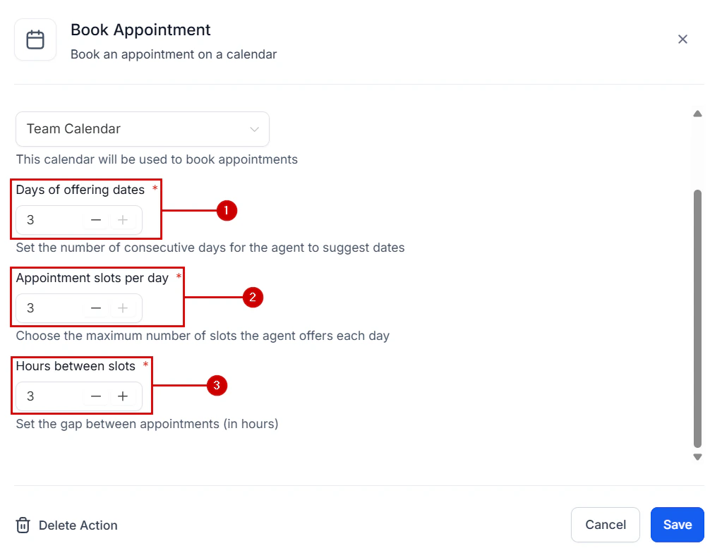 Days, time slots, and appointment gap configuration