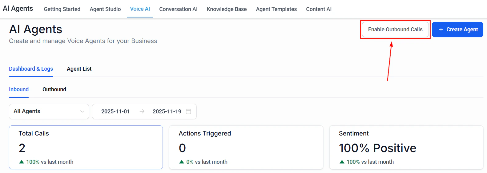 Enable outbound calling button in Voice AI settings