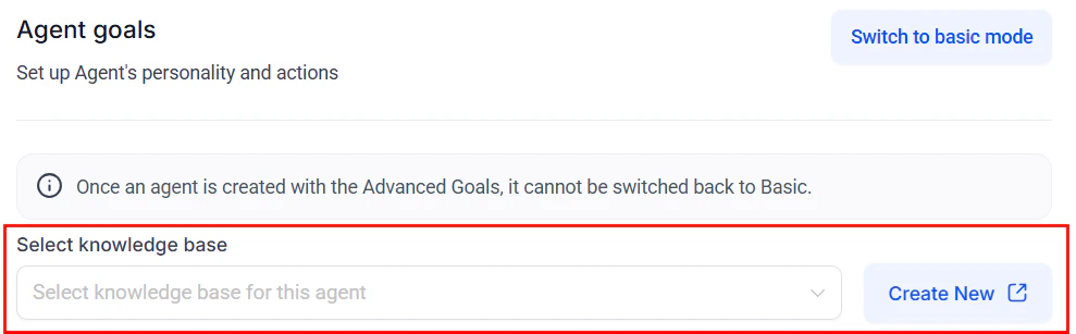 Knowledge base selection in advanced mode settings