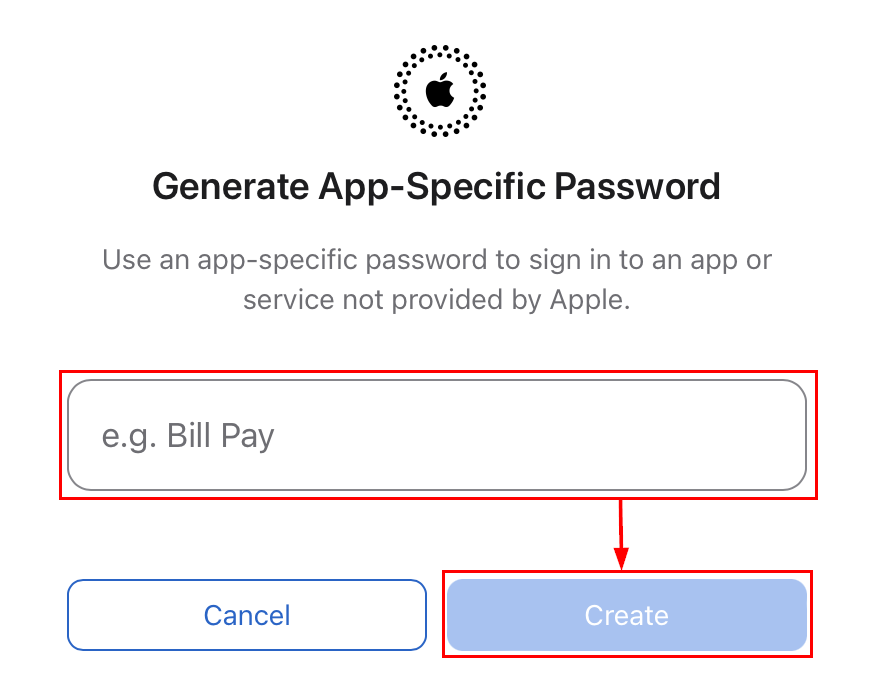 Generated app-specific password screen