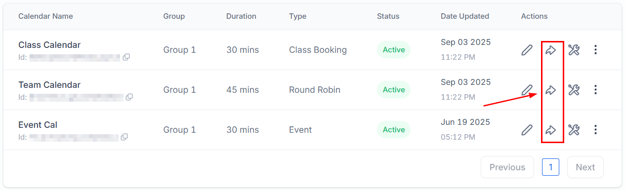 One-Time Booking Links section