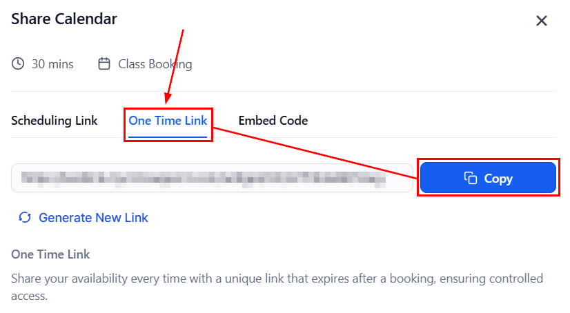 Generated one-time booking link