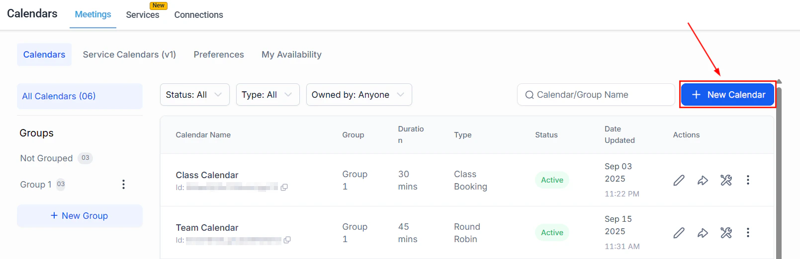 Round Robin calendar type