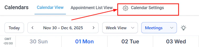 Calendar Settings with + Create Calendar button