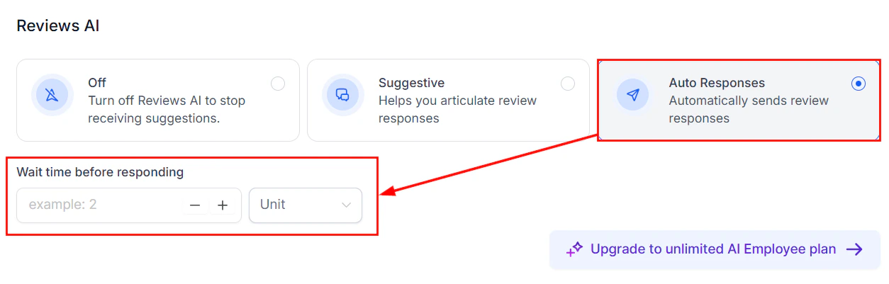 Auto-responses configuration for Reviews AI