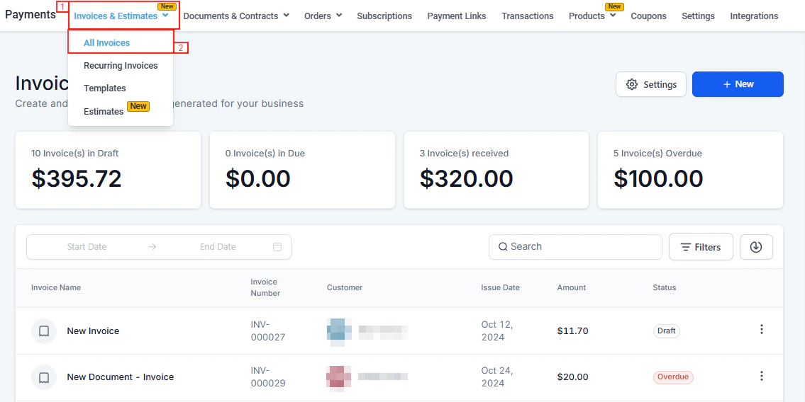 Payments section overview