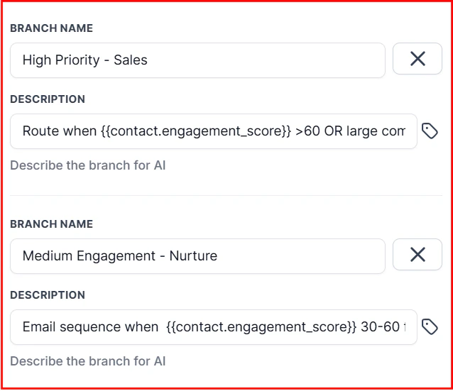 Custom branch configuration in the AI Decision Maker