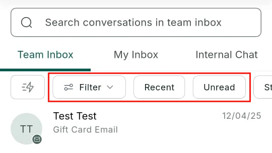 Filter options in the mobile app