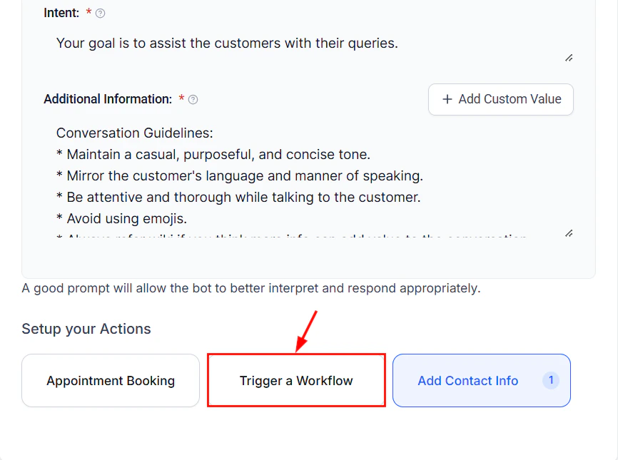 Trigger workflow configuration interface