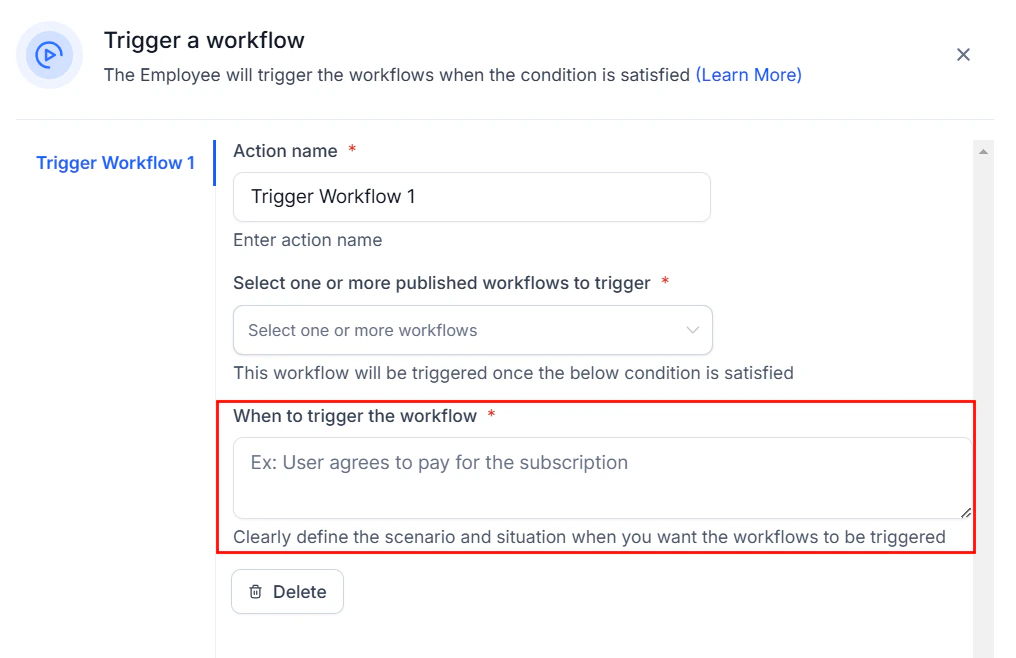 When to trigger workflow settings panel