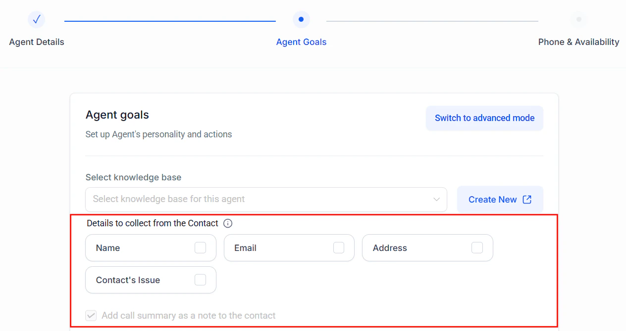 Collect details configuration for Voice AI agent