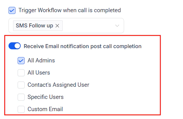 Email notification settings for Voice AI call escalation