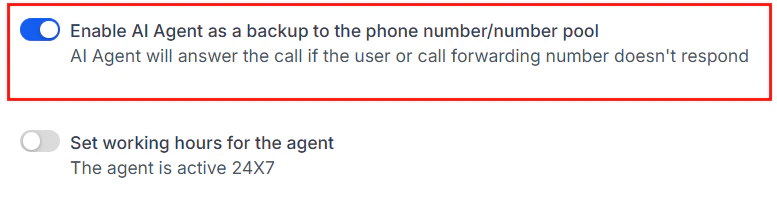 Enable agent toggle in the Voice AI settings