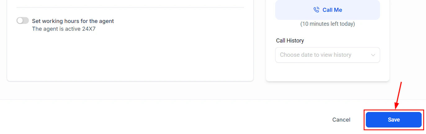 Save agent button in the Voice AI editor