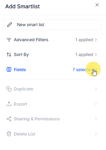 Fields column selector