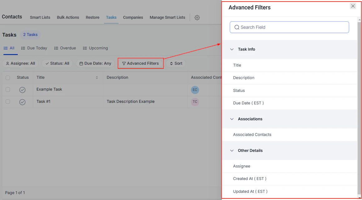 Tasks in contact record