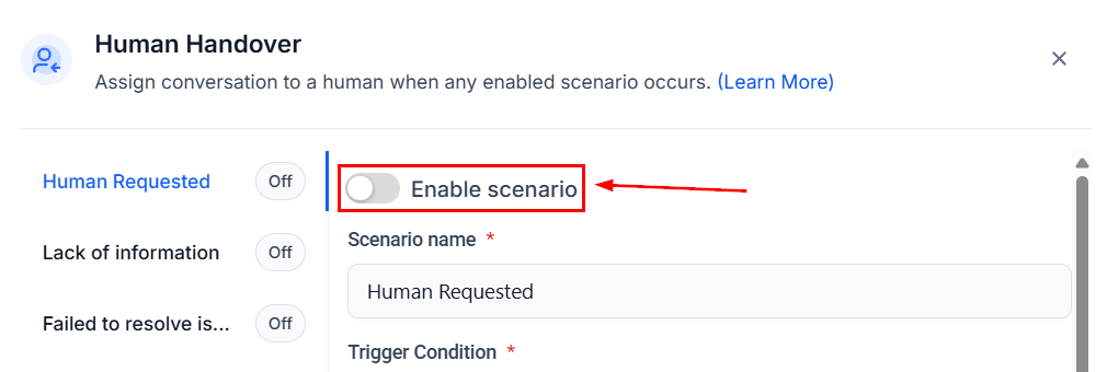 Human handover action settings for routing conversations to team members